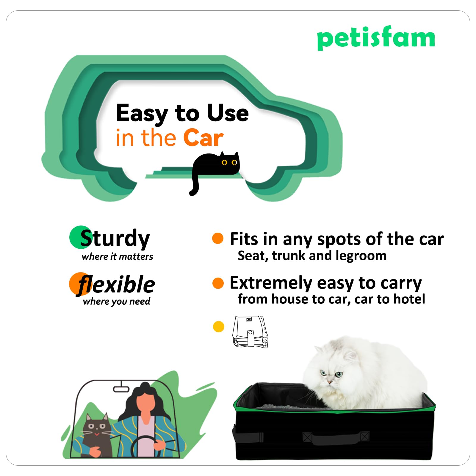 Large Portable Litter Box for Easy Travel with Large or Multiple Cats. Lightweight, Sturdy, Leak-Proof, Collapsible, Easy to Car